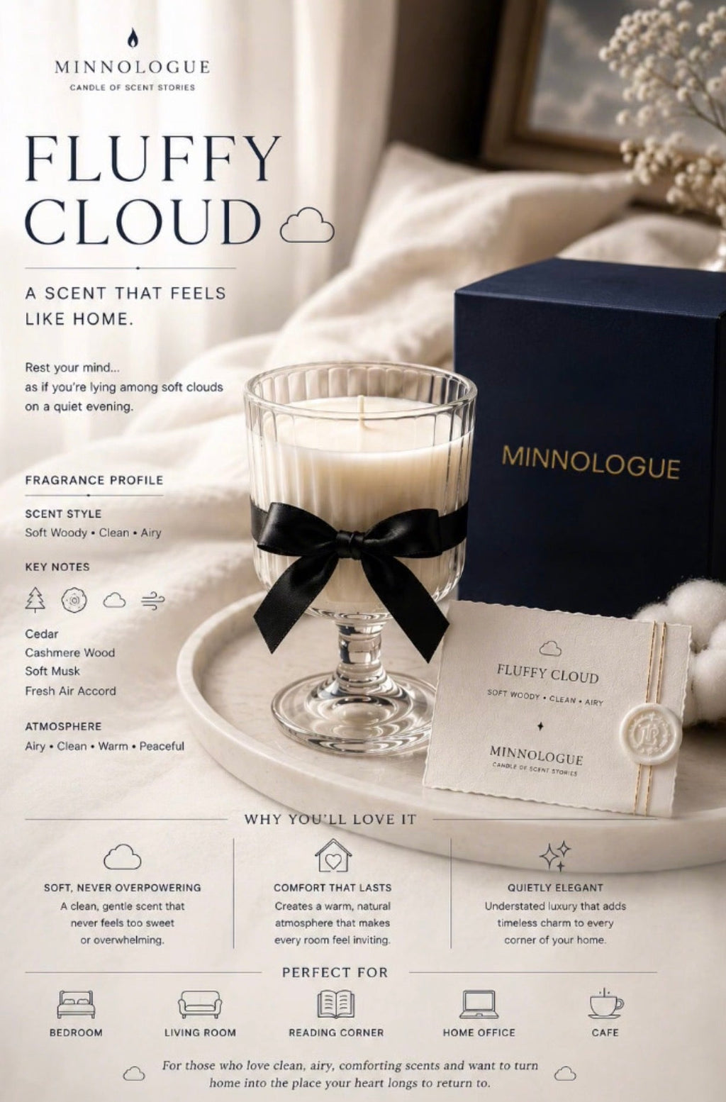 Fluffy Cloud | Soft Woody Soy Candle | Clean & Airy Home Fragrance